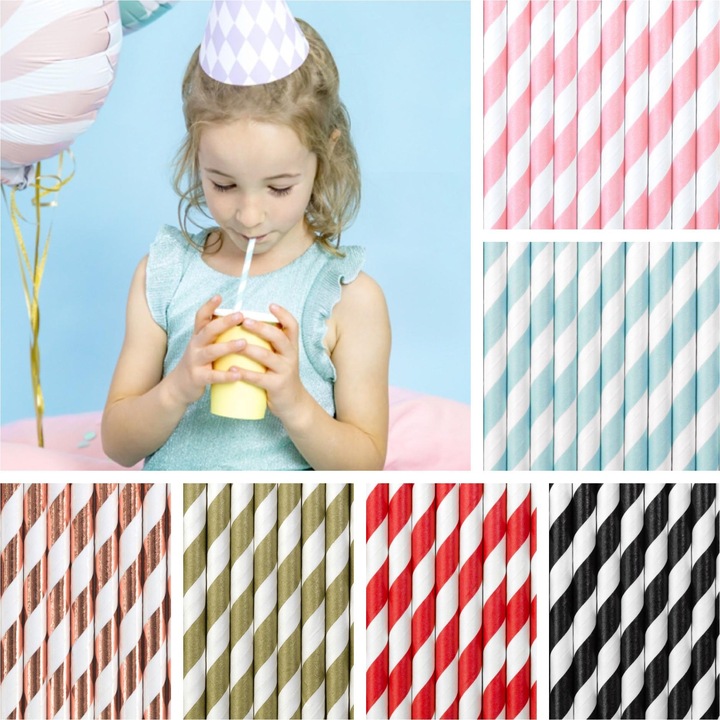 Immagine prodotto Partydeco Cannucce di carta con strisce opache dorate (10 pz.) (10 x)