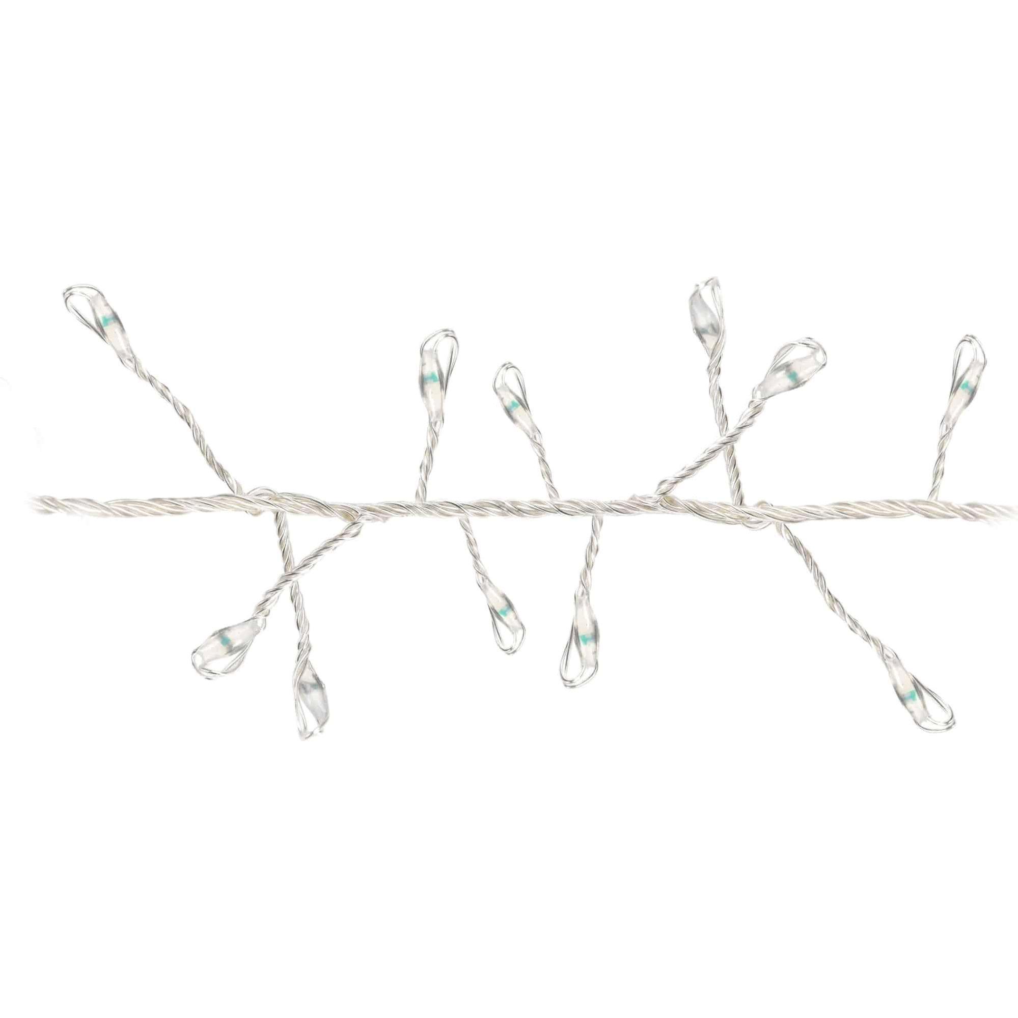 Eneroid, Catena luminosa, Catena luminosa a LED a ciuffo in filo d'argento, 100 LED, bianco freddo, a batteria (1 m)