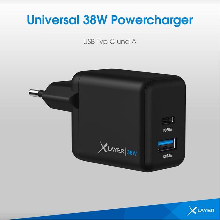 Produktbild Xlayer Universal Powercharger 38W USB Typ C Black (38 W, 2 Ports)