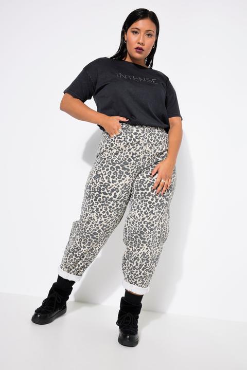 Immagine prodotto Studio Untold Jeans a vita alta con taglio a palloncino, cinque tasche e stampa leopardata (58)