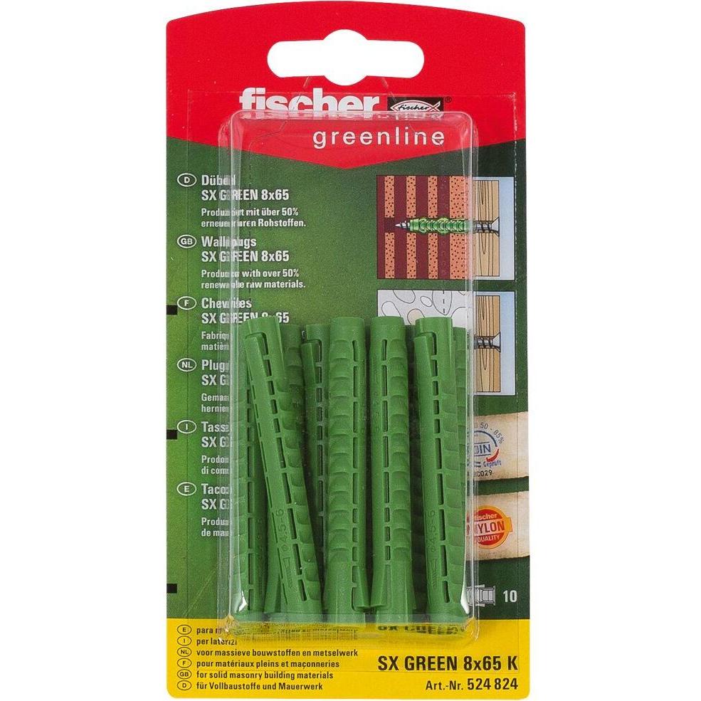 Fischer, Dübel, 524824 Spreizdübel 8x65 K, Inhalt: 10 x Dübel SX Green 8 x 65 (10 Stk.)