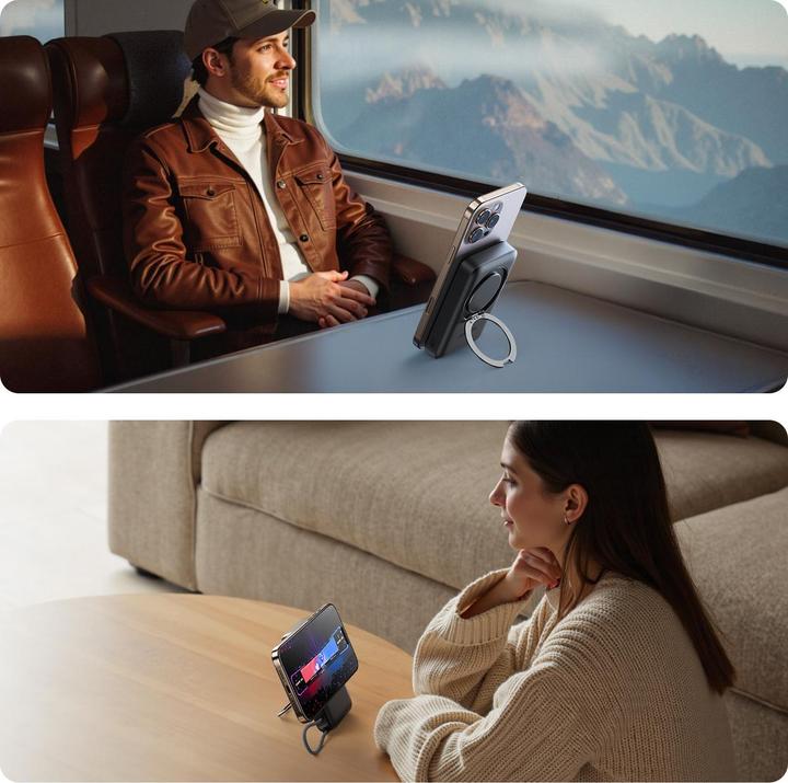 Produktbild Joyroom 22.5W MagSafe Wireless Power Bank 10000mAh with ring stand - Black (10000 mAh, 22.50 W, 38.50 Wh)