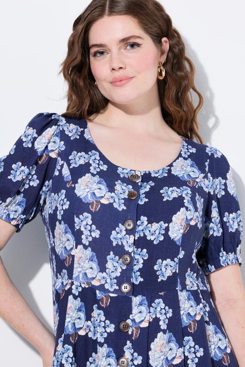 Produktbild Ulla Popken Leinenmix-Maxikleid, Rundhals, Halbarm, Taschen (42, 44)