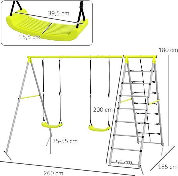 Produktbild Swisshandel24 Kinderschaukel-Set Schaukelgerüst, Schaukelgestell mit 2 Schaukeln, Kletternetz, Sprossenleiter, Gar