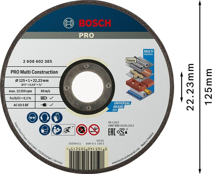 Immagine prodotto Bosch Professional Zubehör PRO Disco da taglio multi materiale, 125 x 1 x 22,23 mm