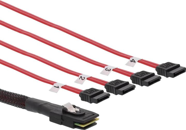 Produktbild InLine SAS-Kabel (OCF), 1x Mini-SAS zu 4x SATA (75 cm, SAS)