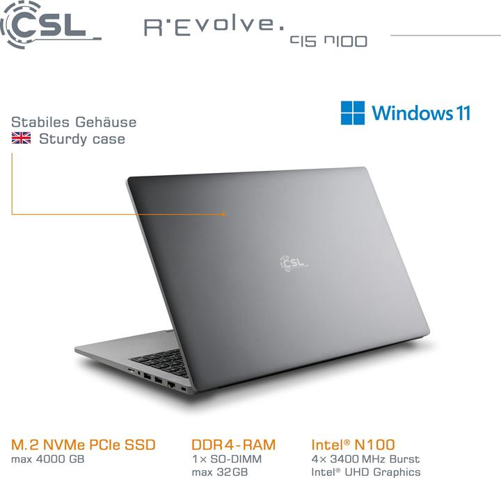 Immagine prodotto CSL Notebook R'Evolve C15 v4 16GB 500GB Windows 11 Home (15.60", Intel N100, 16 GB, 500 GB, DE)