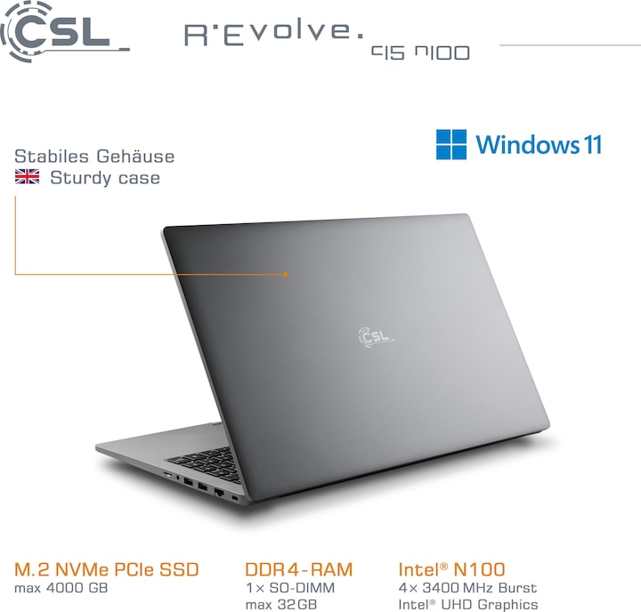 Actual product image CSL Notebook R'Evolve C15 v4 16GB 500GB Windows 11 Home (15.60", Intel N100, 16 GB, 500 GB, DE)