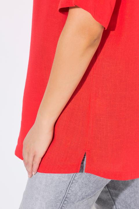 Actual product image Ulla Popken Draped Linen Blend Short Sleeve Blouse (50, 52)