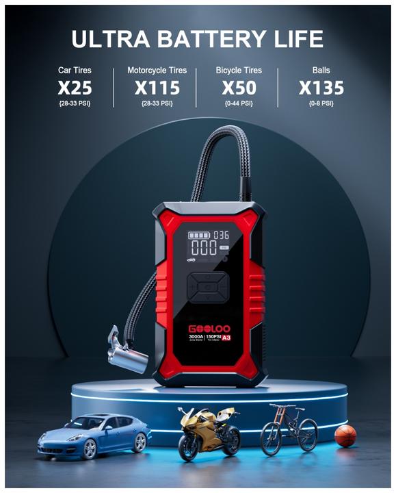 Immagine prodotto Gooloo A3 Jump-Starter/Kompressor 12 V, 3000A (3000 A)