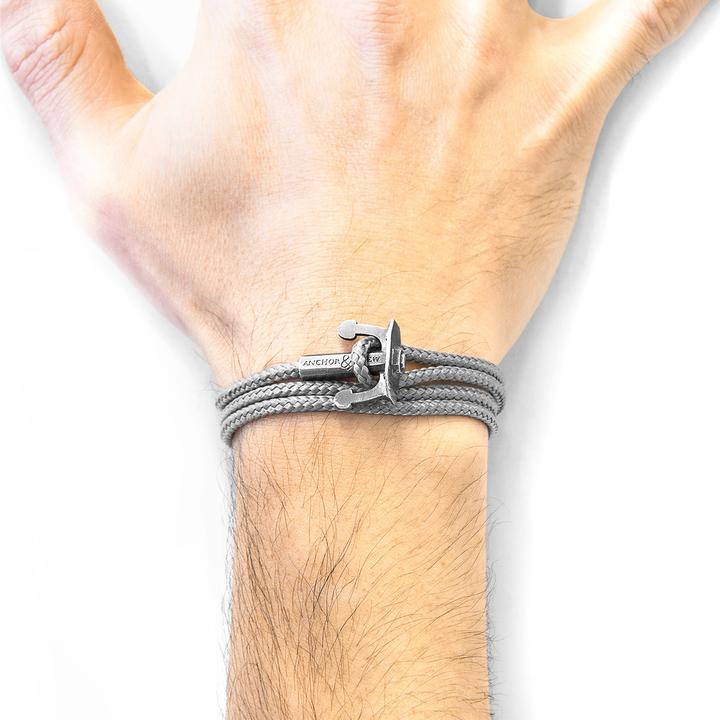 Actual product image Anchor & Crew Classic Grey Union Anchor Silver and Rope Bracelet (Solid .925 sterling silver)