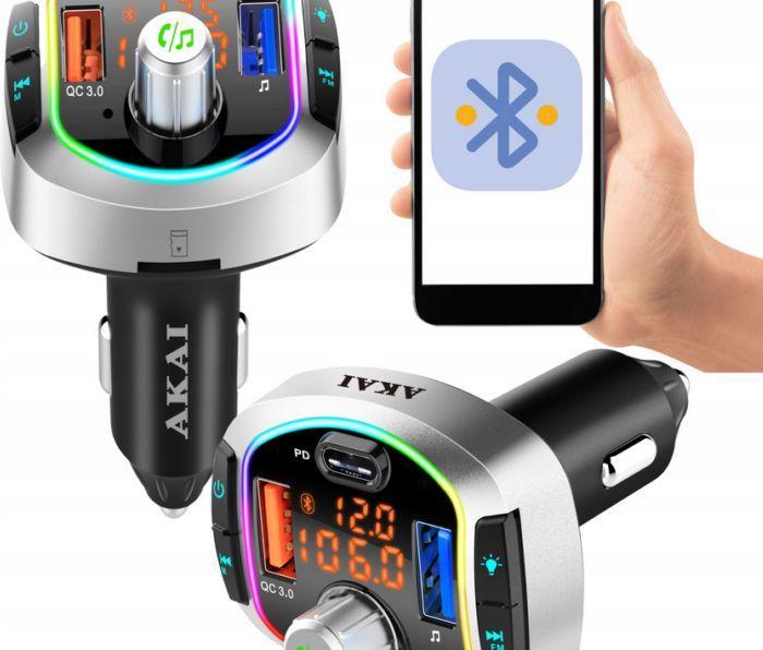 Akai Transmitter, FMT-63BT, BT, FM, Hands-Free, USB, TF karta, LED světla, digitální LED displej