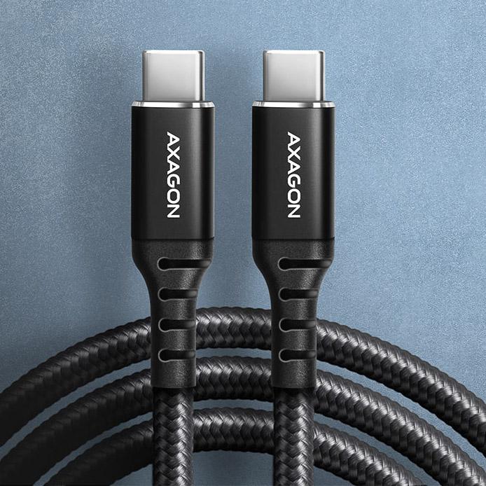 Actual product image Axagon BUCM-CM20AB USB-C to USB-C 2.0 cable, 2m, PD 60W, 3A, braided - black (2 m, USB 2.0, 60 W)