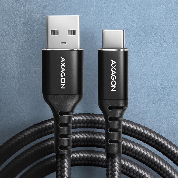 Thumbnail - Axagon BUCM-AM15AB USB-C zu USB-A Kabel, 1,5 m, USB 2.0, 3A, geflochten - schwarz (1.50 m, USB 2.0), USB Kabel