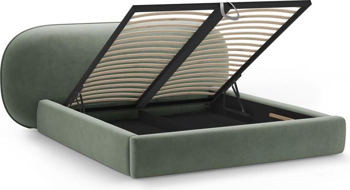 Actual product image Micadoni Velvet Storage Bed With Headboard, "Ovalo", Green, 234x270x96 Made in Europe (180 x 200 cm)