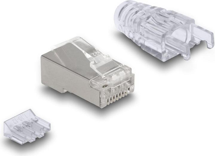 Delock RJ45 Modularer Stecker mit gebogener Rastnase Cat.6 und Knickschutztülle 50er Set (Netzwerkkabel Stecker)