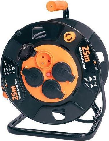 Produktbild Olight Solight predlžovací prívod na bubne, 4 zásuvky, vonkajší, 25m gumový kábel, 3x 1,5mm2, IP44 (25 m, 1.50 mm²)