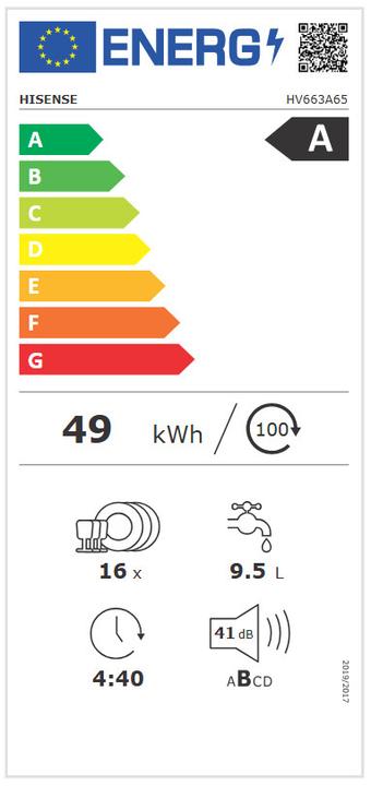 Energy Label Hisense Geschirrspüler vollintegriert HI6 HV 663A65