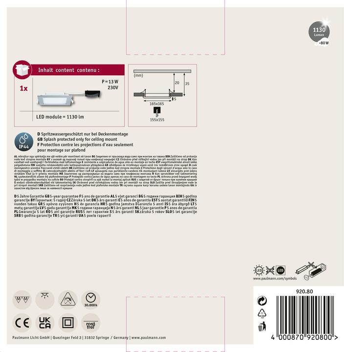 Produktbild Paulmann Einbaupanel Quality Line (780 lm)