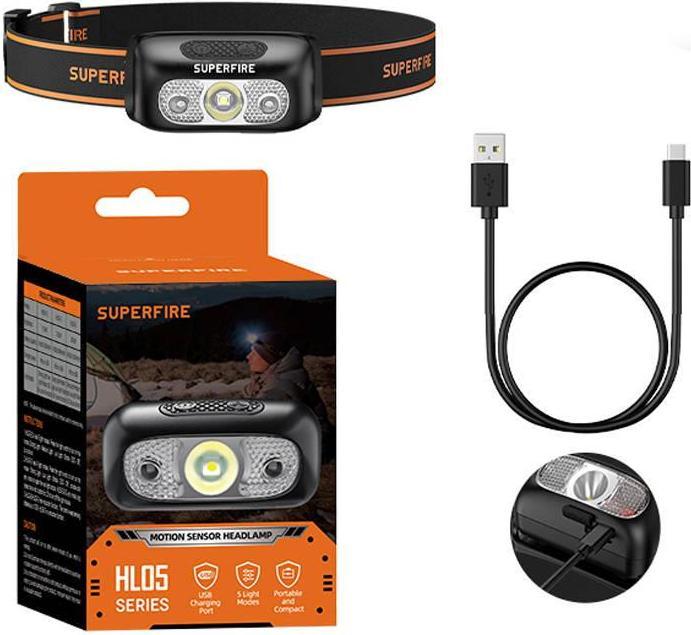 Produktbild Superfire Headlamp HL05-E, 120lm, USB (120 lm)