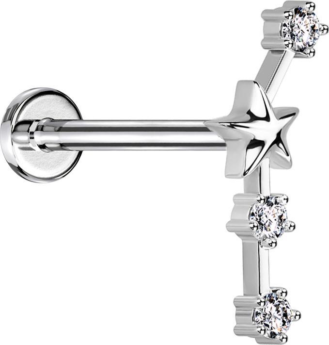 Immagine prodotto Star Piercing Micro Labret filo interno argento segno zodiacale Ariete con cristalli (Ottone, Acciaio chirurgico 316L)