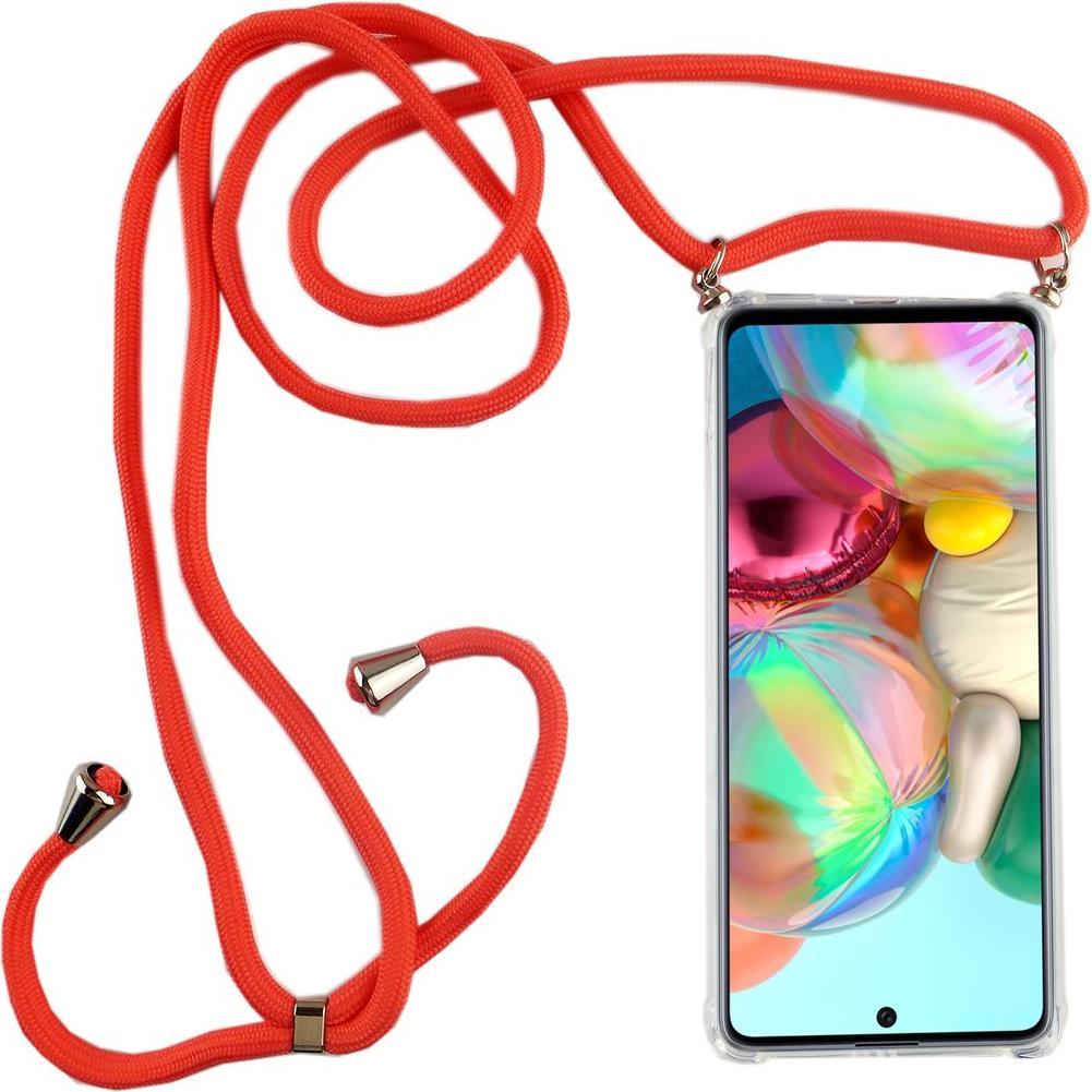 König Design Handykette für Samsung Galaxy A71 mit Band Case zum umhängen Kordel Etui Pink, Handykette, Transparent