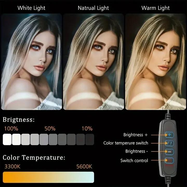 Actual product image Cbx 10" selfie LED ring light set with flexible tripod and 3 light modes (Ring light, Video light)