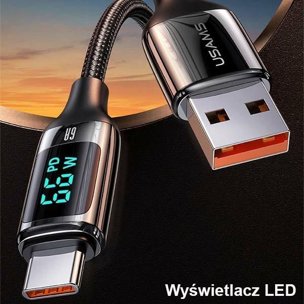 Immagine prodotto Usams Cavo pleciony U78 USB-C 1,2m LED 6A Ricarica rapida czarny/nero SJ544USB01 (US-SJ544) (1.20 m)