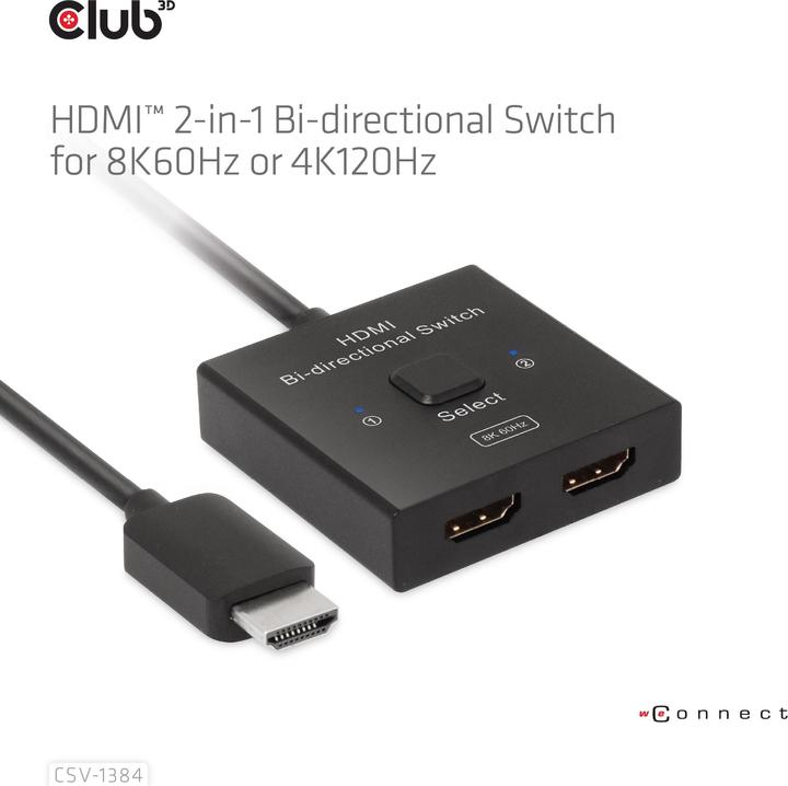 Produktbild Club 3D Club3D HDMI Switch 2-in-1 bidirektional 8K60Hz/4K120Hz UHD retail