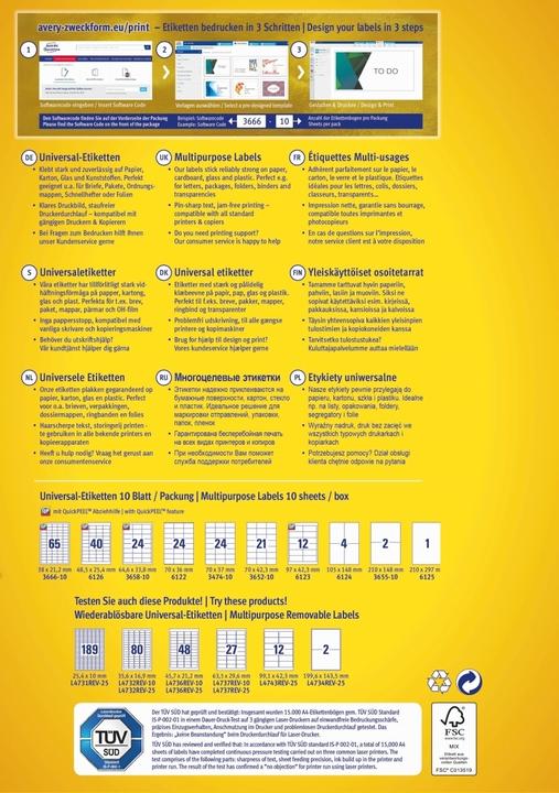 Nutritional values and ingredients Avery Universal labels