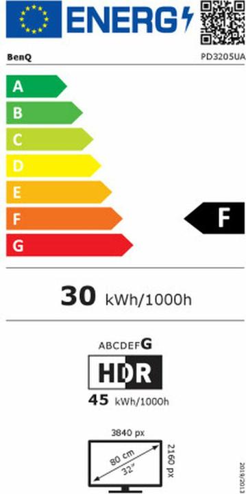 Energy Label BenQ PD3205UA (3840 x 2160 Pixels, 31.50")