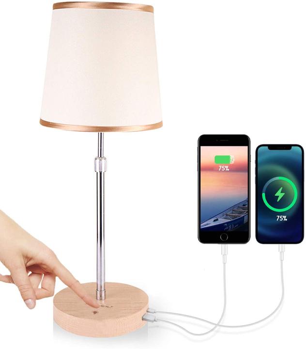 Actual product image Jowhol Solid wood bedside lamp with 2 USB ports