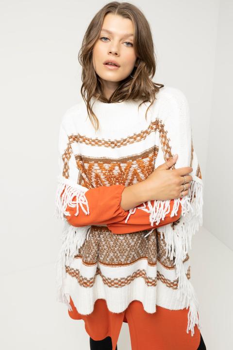 Produktbild Studio Untold Poncho, oversized, Ethnomuster, Fransen (54)