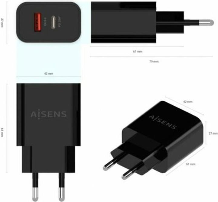 Actual product image Aisens CARGADOR 20W 1xUSB-C PD3.0 1xUSB-A QC3.0 NEGRO (20 W)