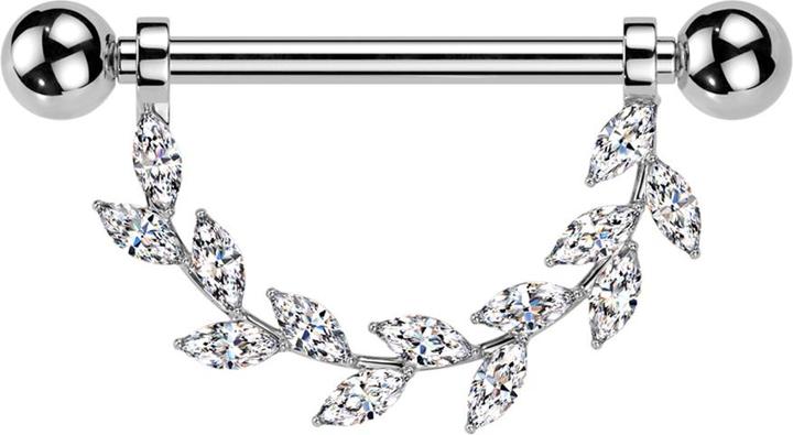 Produktbild Star Piercing Barbell Innengewinde silber mit zwei Kugeln Anhänger Kristallblätter silber (ohne Messing, Titan)