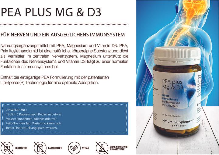 Image du produit Natural Supplements by Andrea PEA & Mg, D3 direct (90 pièce(s), Capsules, 147 g)