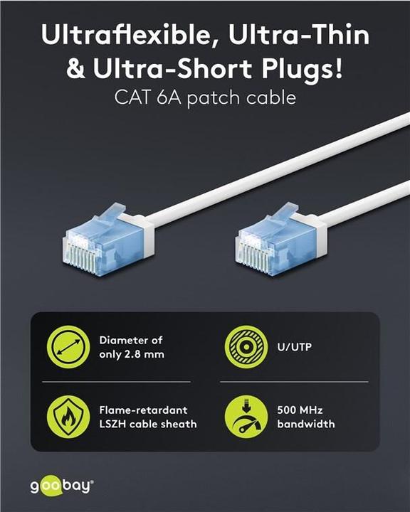 Produktbild Goobay Ultraflexibles CAT 6A Patchkabel, slim, U/UTP, weiss (U/UTP, CAT6a, 0.50 m)