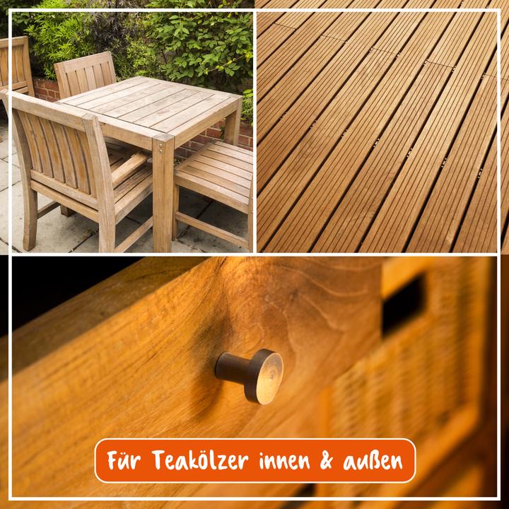 Actual product image Poliboy 2x 500ml Teak Öl dunkel + Baumwolltuch (Darkness, 1 l)
