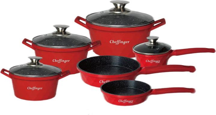 Produktbild JTI Töpfchenset in 10 Teilen - rot - stilvolles Design (Kochtopf, Aluminium)