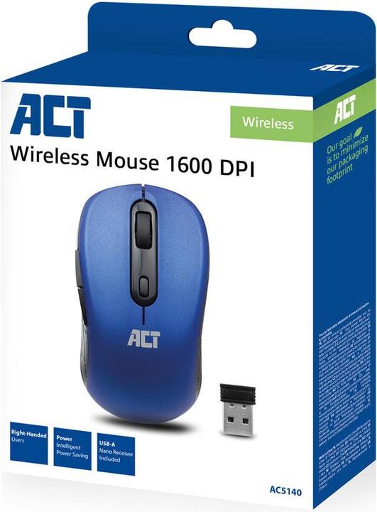 Produktbild ACT Wireless Mouse, USB nano receiver, 1600 dpi, blue (Kabellos)