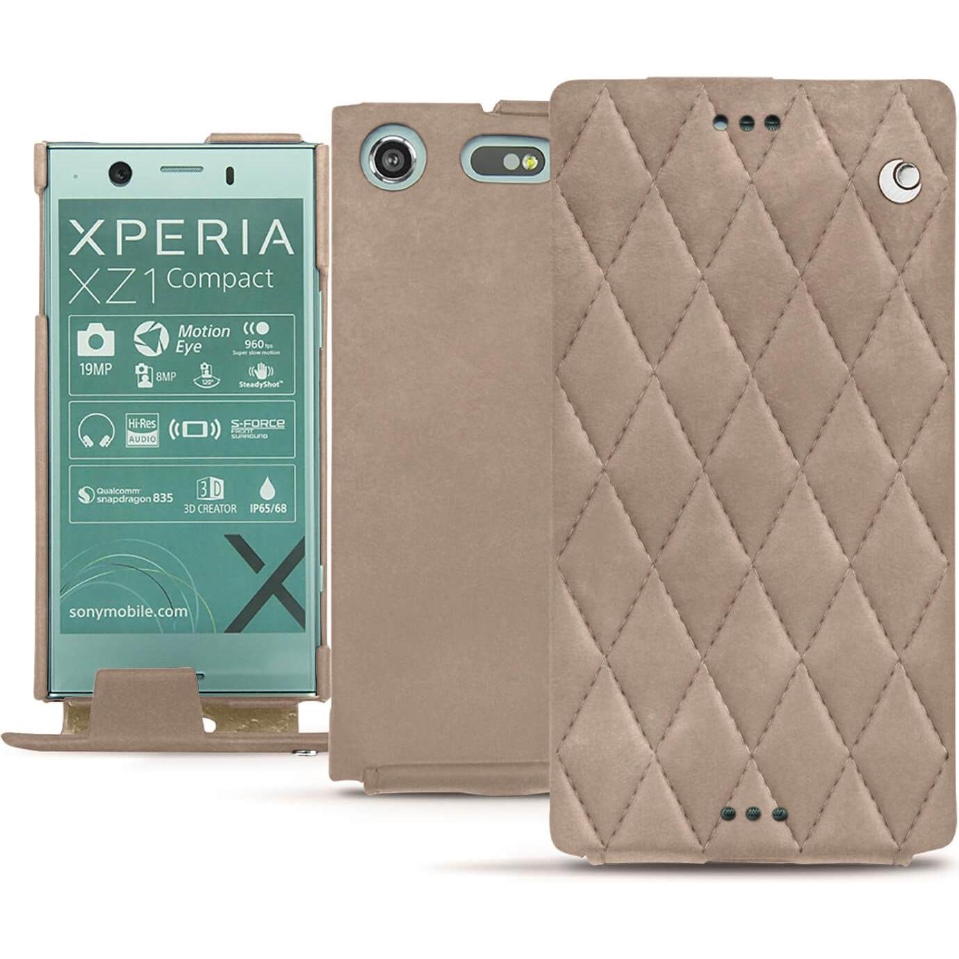 Noreve Lederschutzhülle vertikal (Sony Xperia XZ1 Compact), Smartphone Hülle, Beige