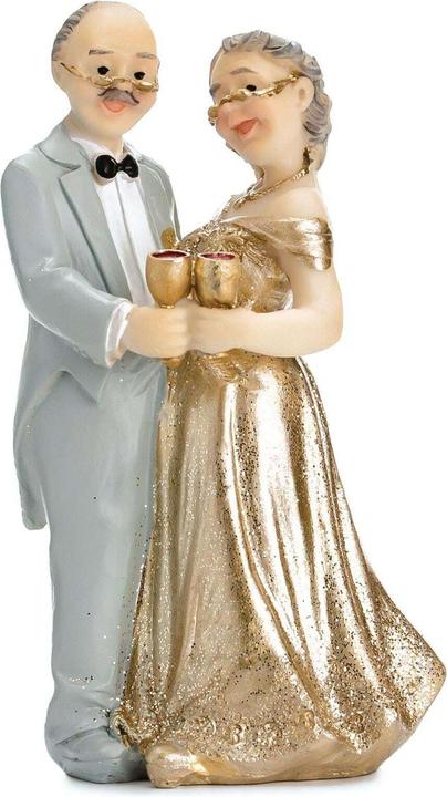 Partydeco Kuchen-Topper Figur Goldene Hochzeit 12 cm, Grau/Gold (1 Stück)