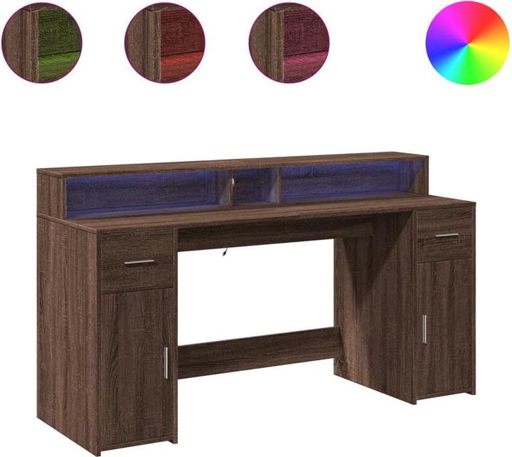 Actual product image vidaXL LED desk Computer desk Work desk Office desk Brown oak look (160 x 55 x 91 cm)