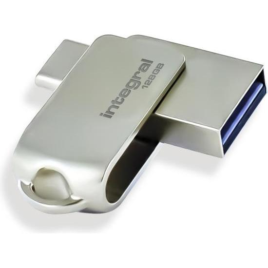 Integral USB 3.0 Drive 360-C 128GB sb (128 GB, USB-A, USB-C), USB Stick, Silber