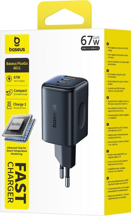 Produktbild Baseus PicoGo AE11 Fast Charger 2C+U 67W EU Cosmic Black (67 W, 3 Ports)