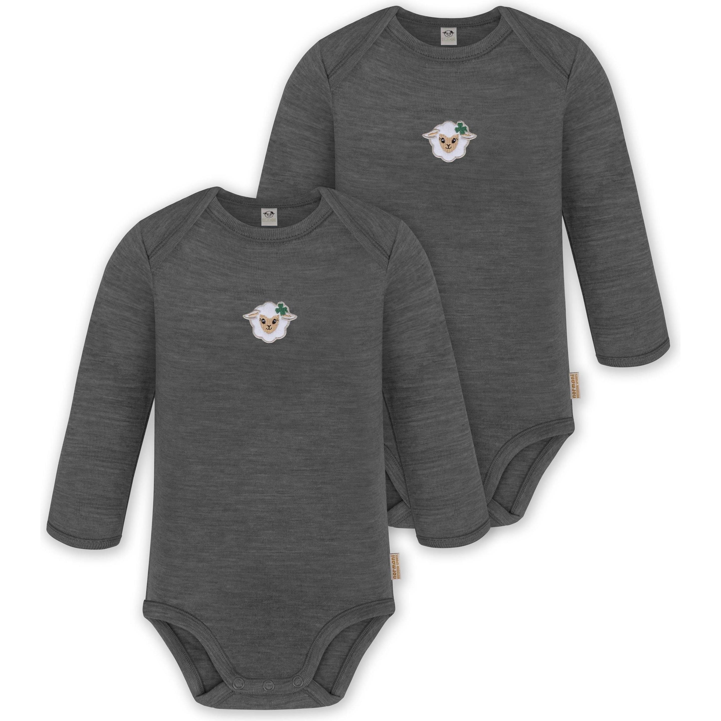 Normani, Herren, Body, 2er Pack Baby Merino Body Langarm „Auckland" - 9369, Grau, (98)
