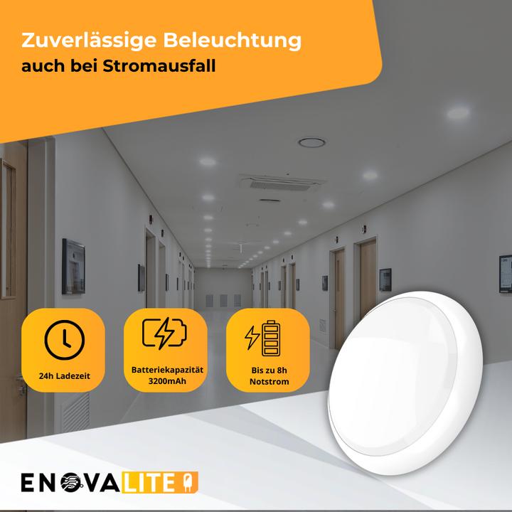 Produktbild Enovalite LED-Notstrom Deckenleuchte, mit Bewegungsmelder, 8 h Notlicht und Gruppensteuerungsfunktion (1800 lm)