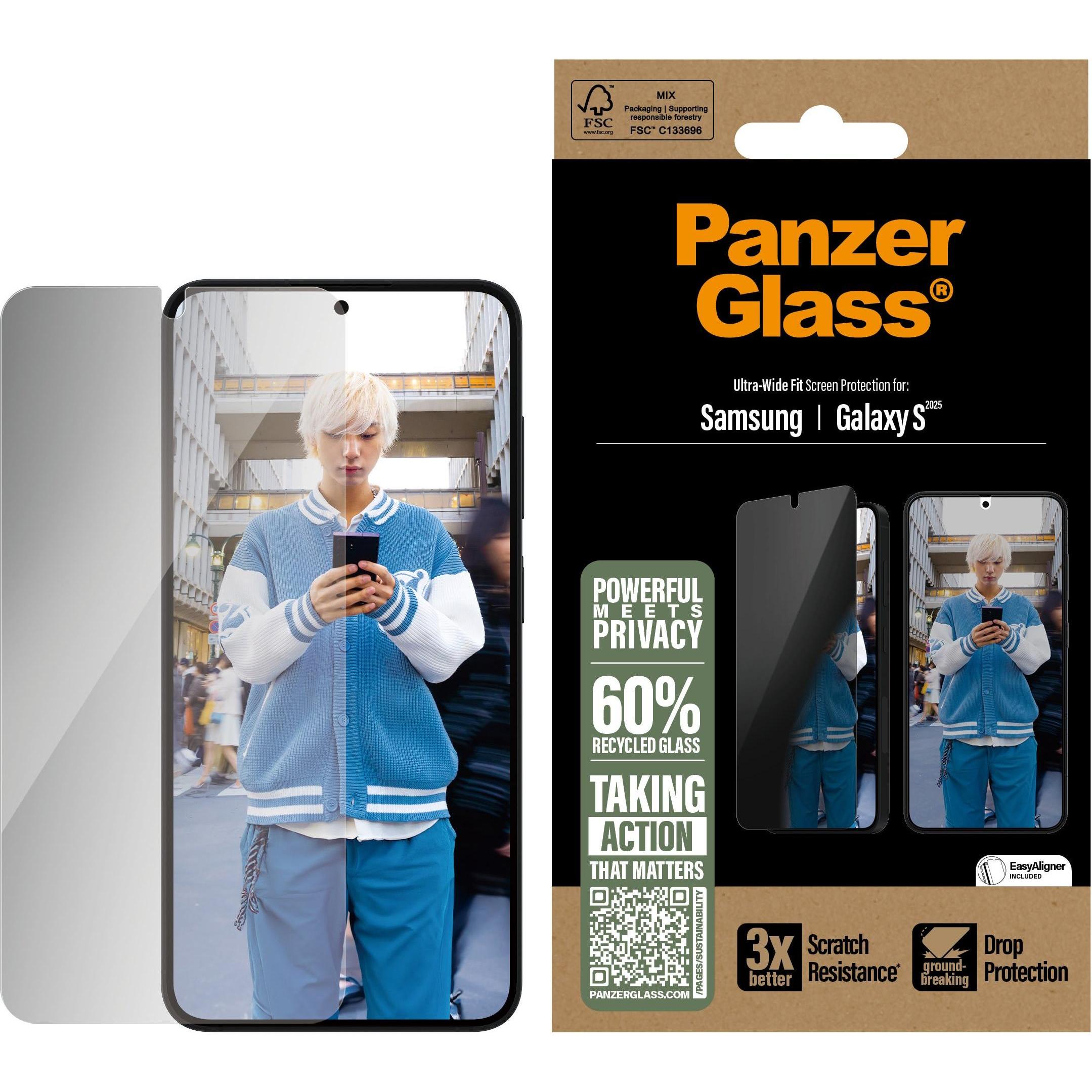 PanzerGlass Ultra Wide Fit (1 Stück, Samsung Galaxy S25), Smartphone Schutzfolie, Transparent