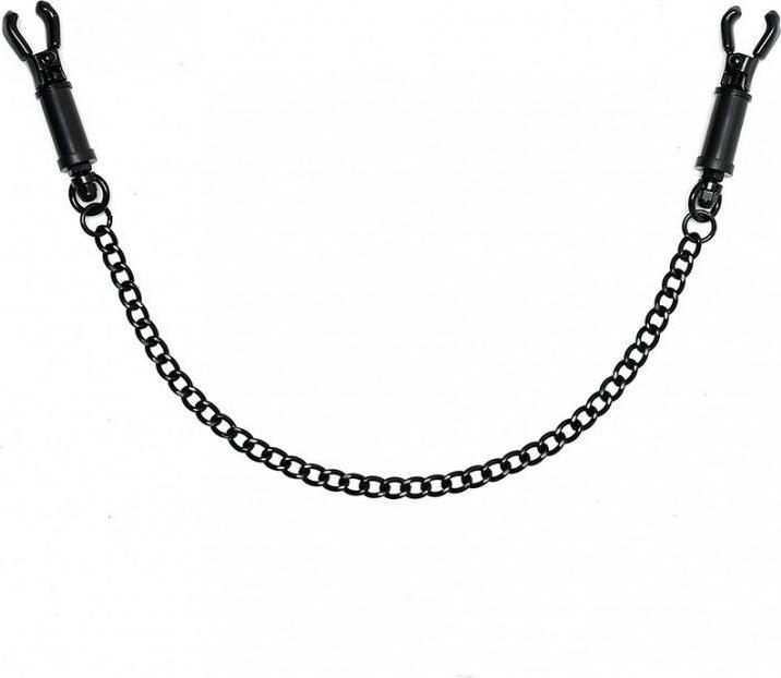 Immagine prodotto Rimba Bondage Play Morsetti neri regolabili per capezzoli con catena e coperture di protezione