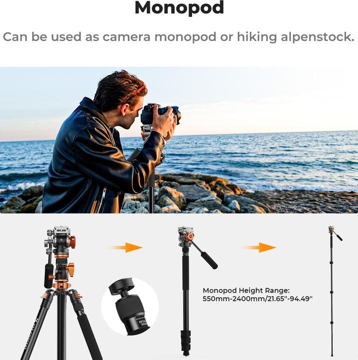 Produktbild K&F Concept T254A7+FH-03 Magnesium Aluminum Alloy Tripod (Metall)